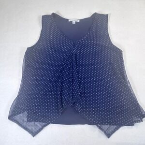 Green Envelope Navy Blue Polka Dot Layered Sleeveless Blouse V-Neck Medium